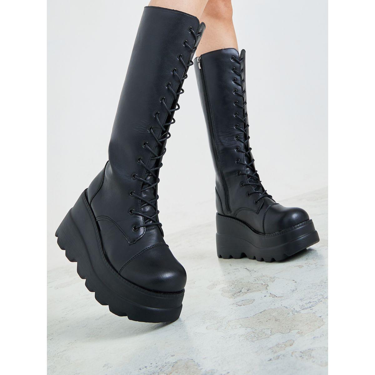 Styli Chunky Sole Calf Length Lace Up Boot-women-shoes-boots-image-1