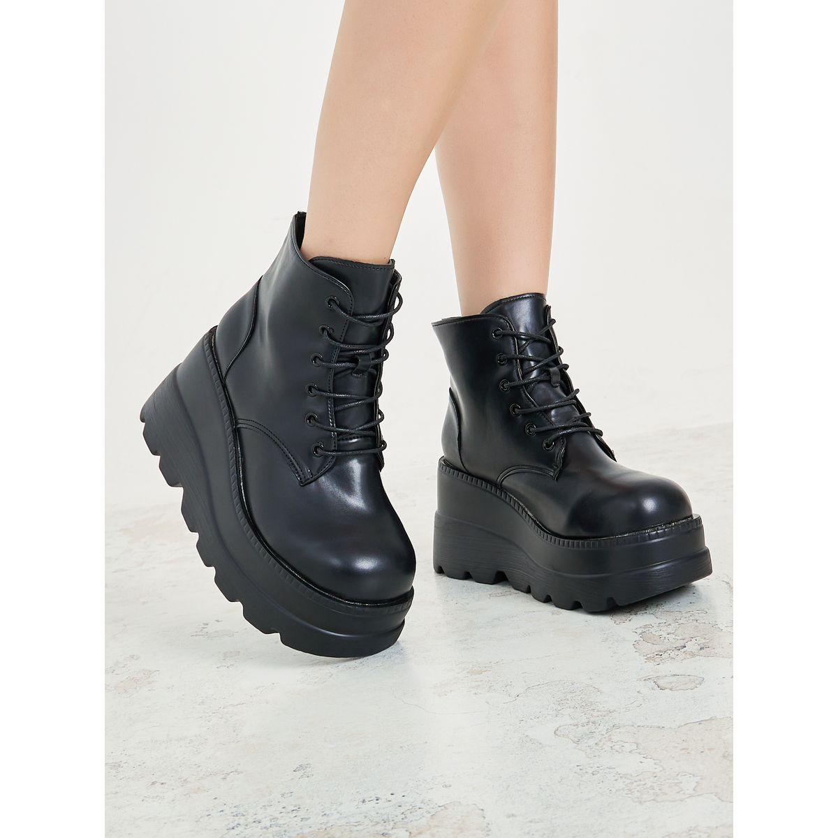 Styli Chunky Flatform Ankle Length Lace Up Boots-women-shoes-boots-image-1