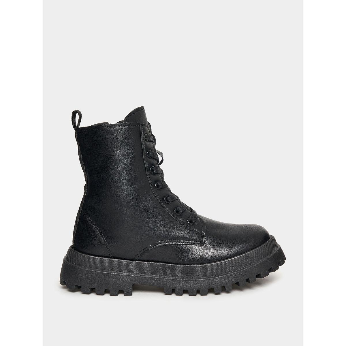 Styli Chunky Flat Ankle Length Lace Up Boots-women-shoes-boots-image-1