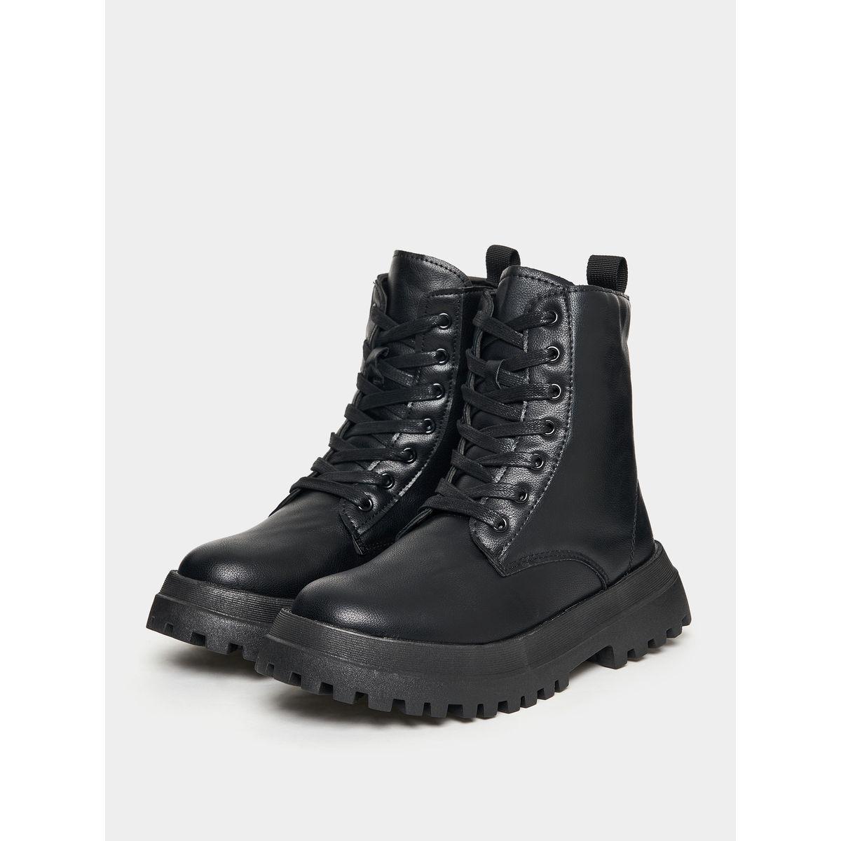 Styli Chunky Flat Ankle Length Lace Up Boots-women-shoes-boots-image-2