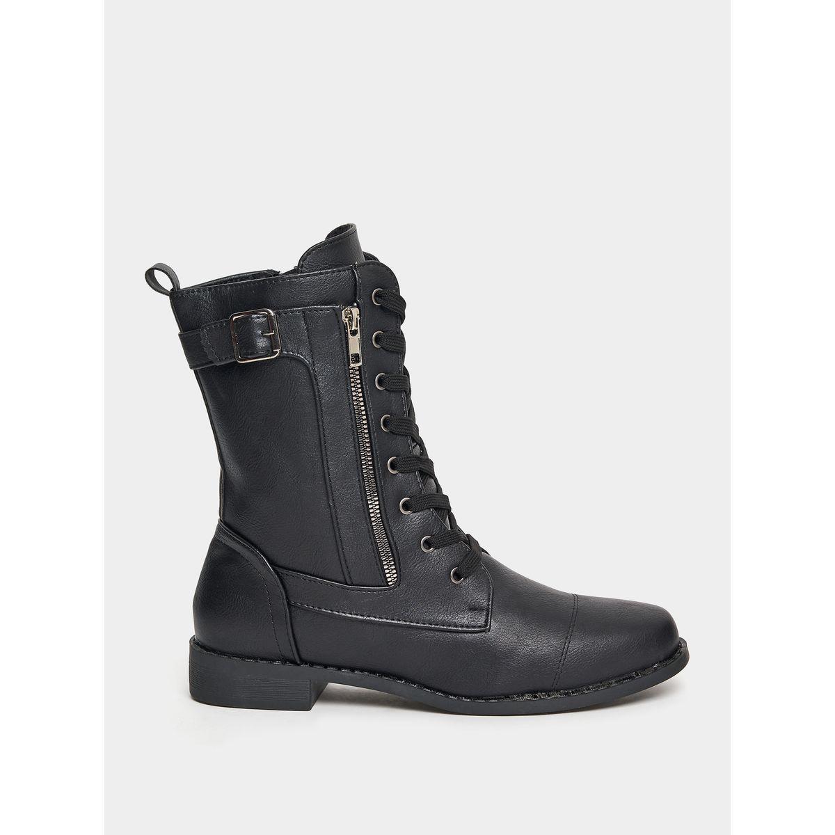 Styli Spliced Paneled Zip Up Western Boots-women-shoes-boots-image-1