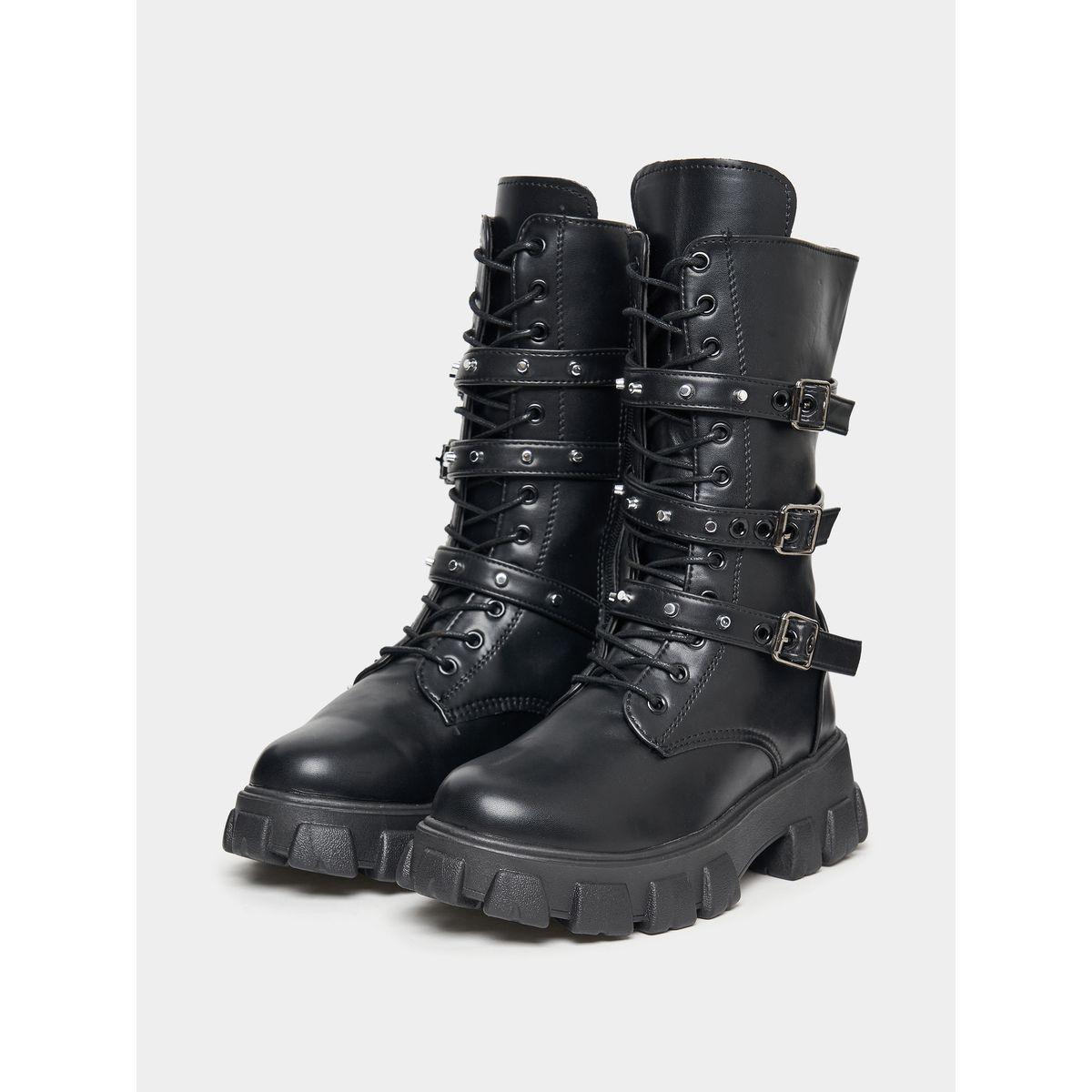 Styli Chunky Studded Buckle Strap Calf Boots-women-shoes-boots-image-2