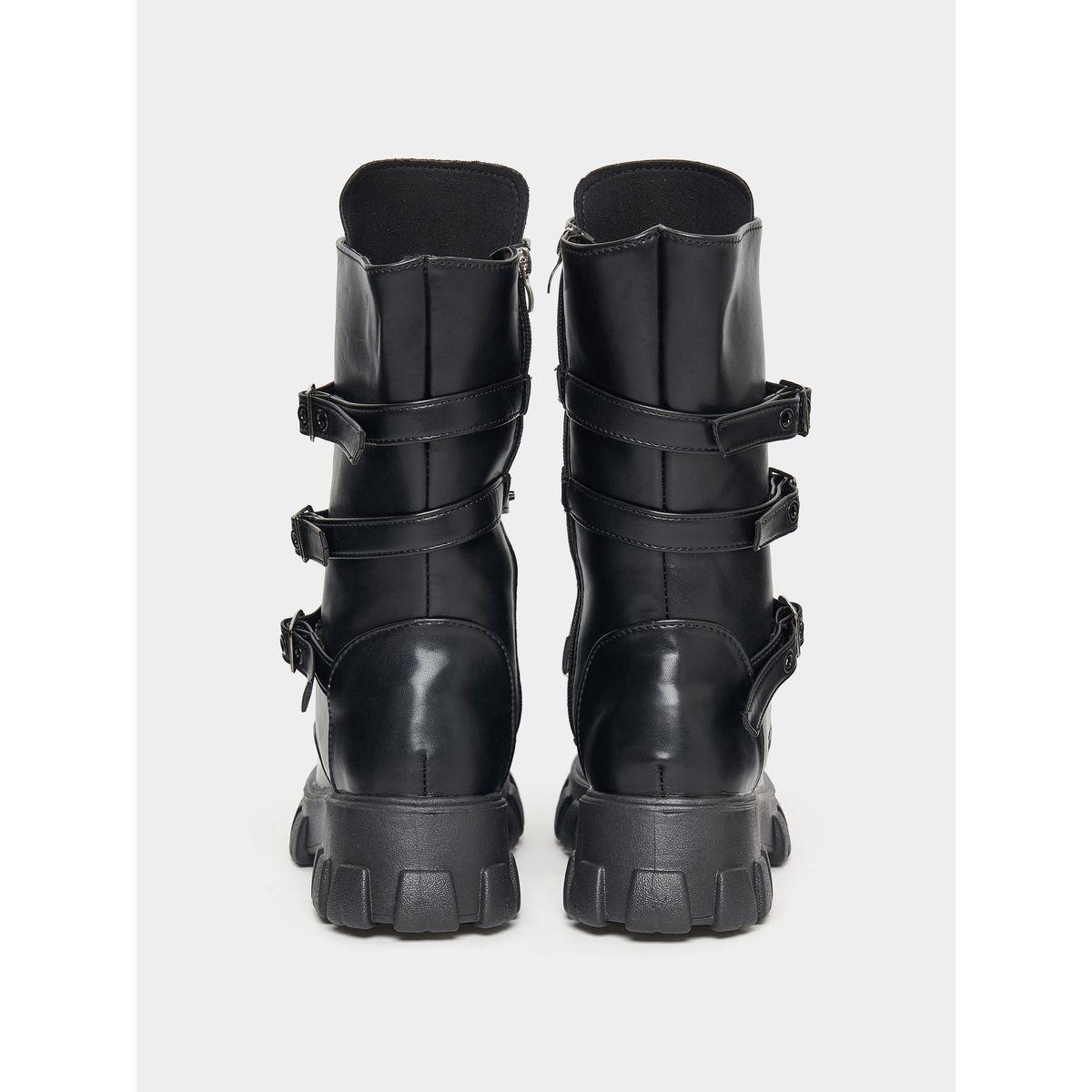 Styli Chunky Studded Buckle Strap Calf Boots-women-shoes-boots-image-3