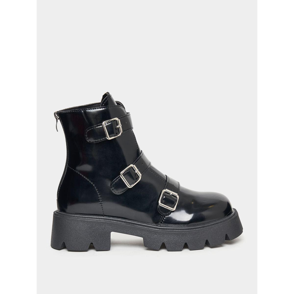 Styli Buckle Strap Zip Back Combat Boots-women-shoes-boots-image-1