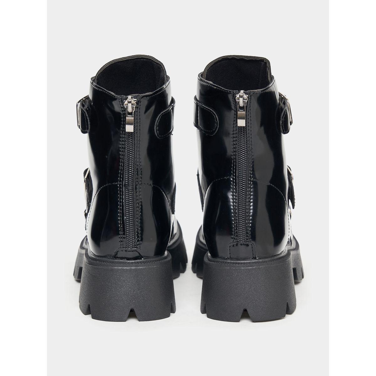Styli Buckle Strap Zip Back Combat Boots-women-shoes-boots-image-3