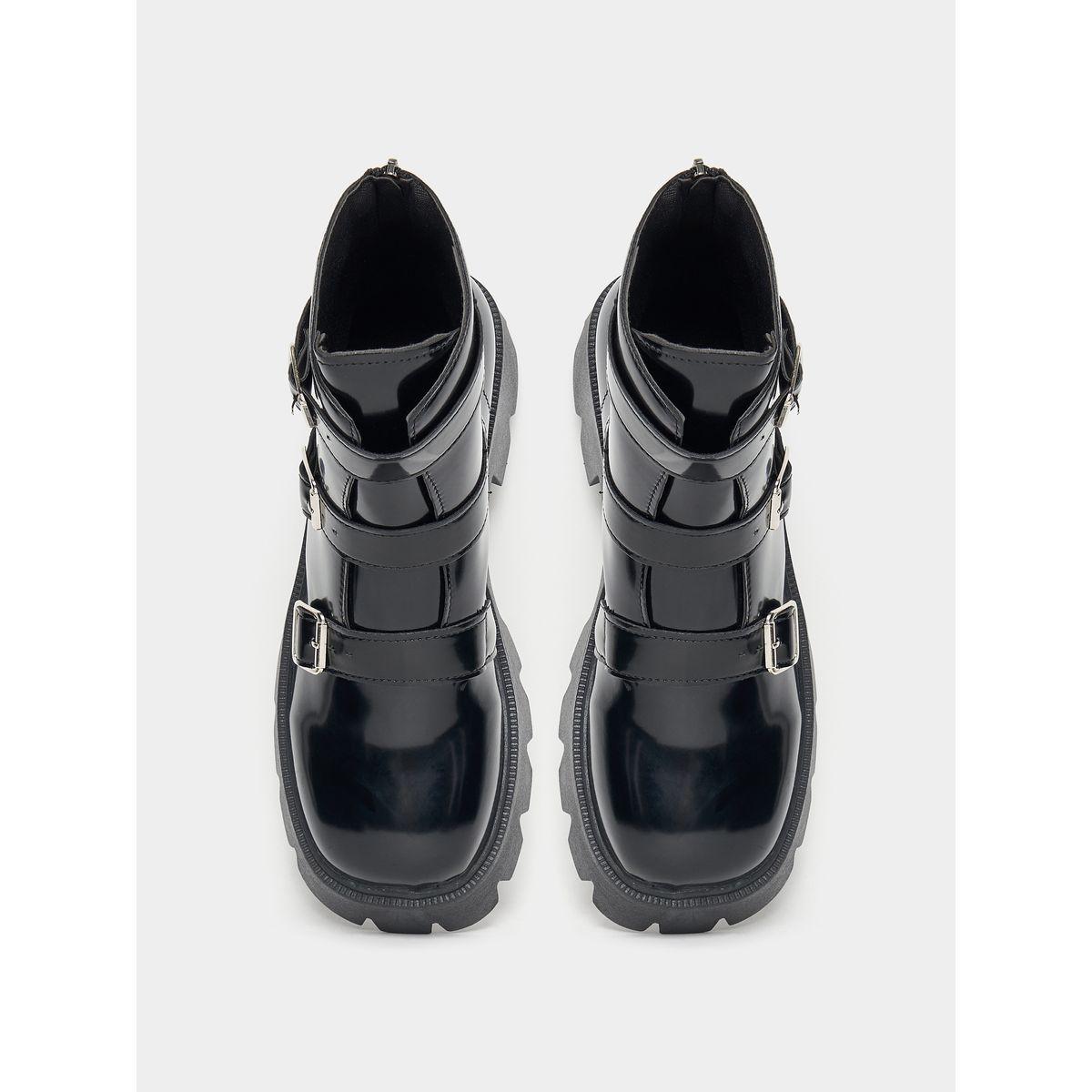 Styli Buckle Strap Zip Back Combat Boots-women-shoes-boots-image-4