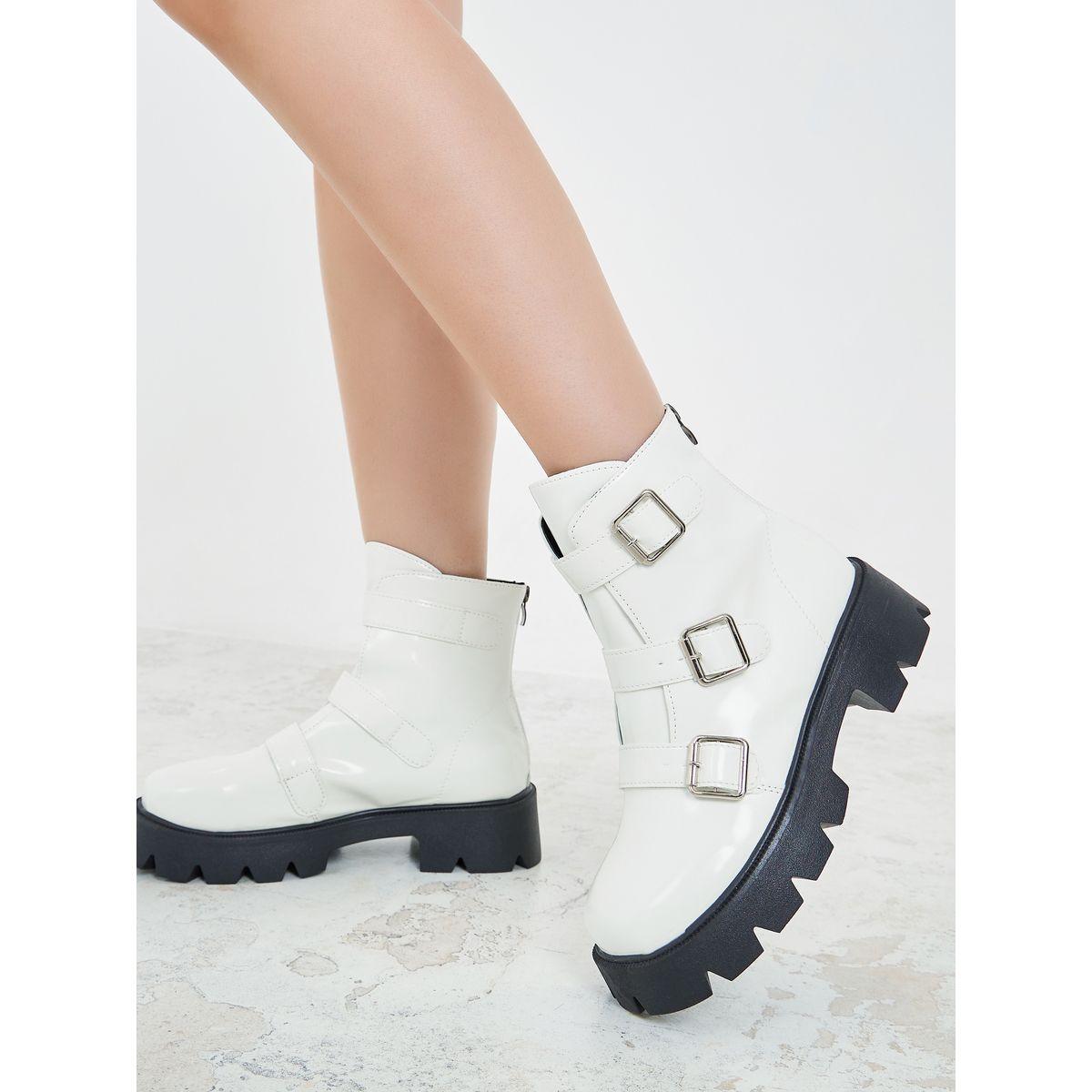 Styli Buckle Strap Zip Back Combat Boots-women-shoes-boots-image-1