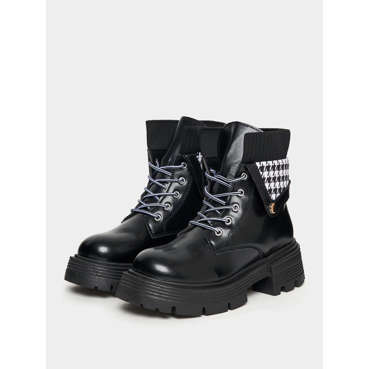 Styli Houndstooth Pattern Lace-up Combat Boots-women-shoes-boots-image-2