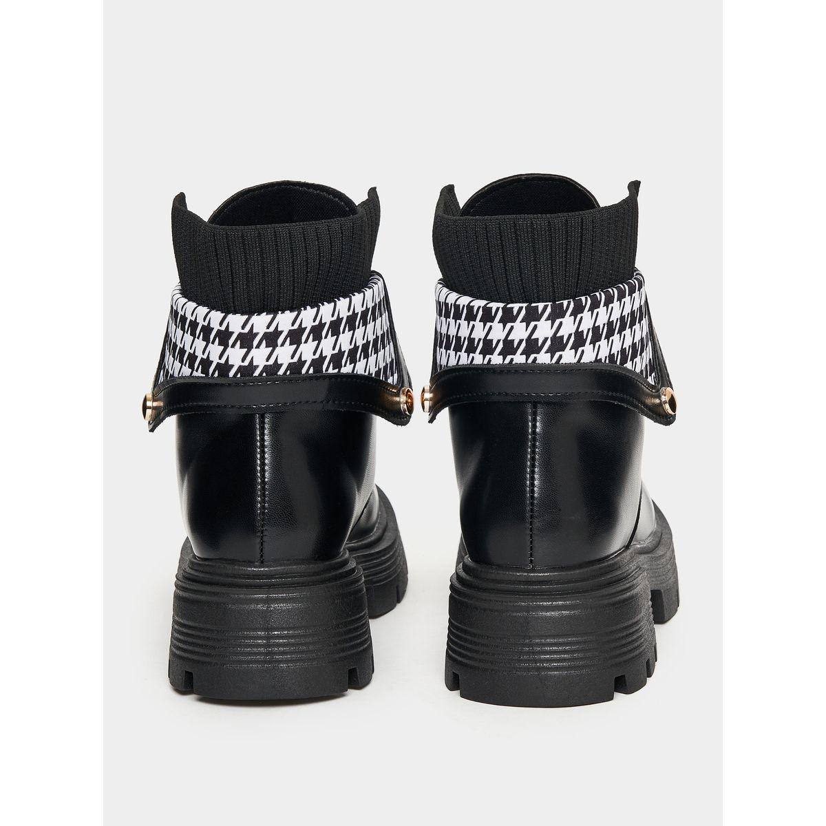 Styli Houndstooth Pattern Lace-up Combat Boots-women-shoes-boots-image-3