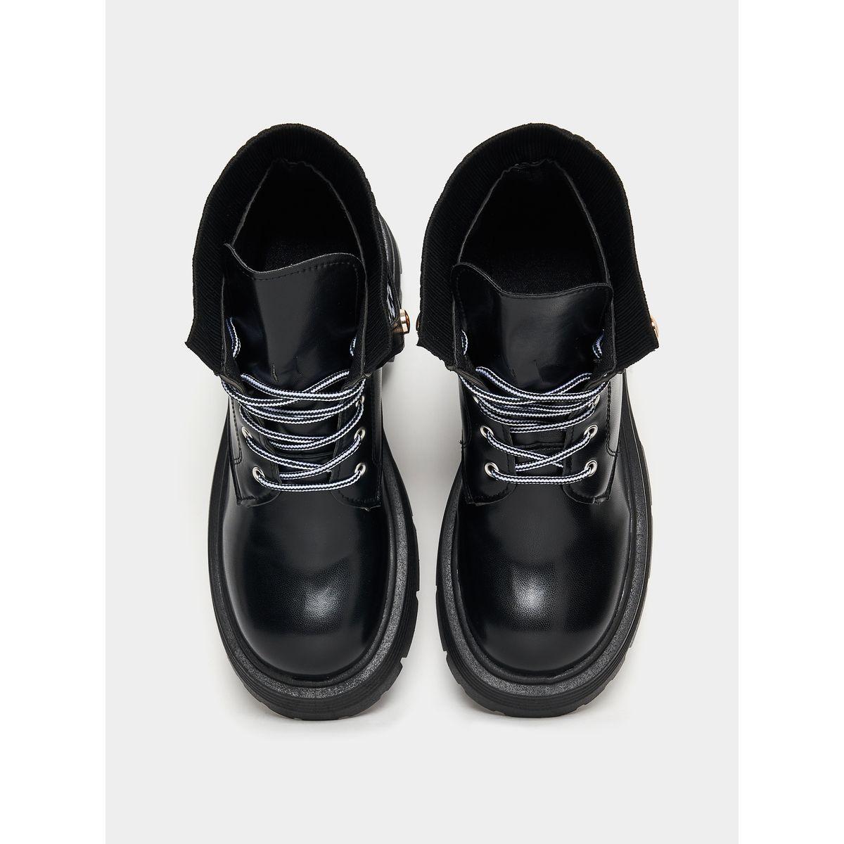 Styli Houndstooth Pattern Lace-up Combat Boots-women-shoes-boots-image-4
