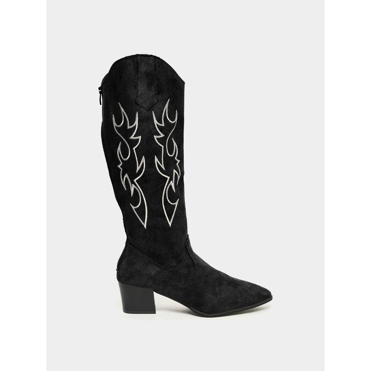 Styli Calf Suede-Look Embroidered Western Boots-women-shoes-boots-image-2