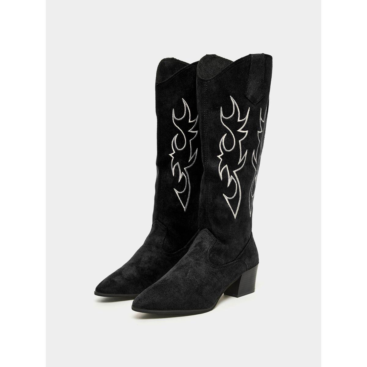 Styli Calf Suede-Look Embroidered Western Boots-women-shoes-boots-image-3