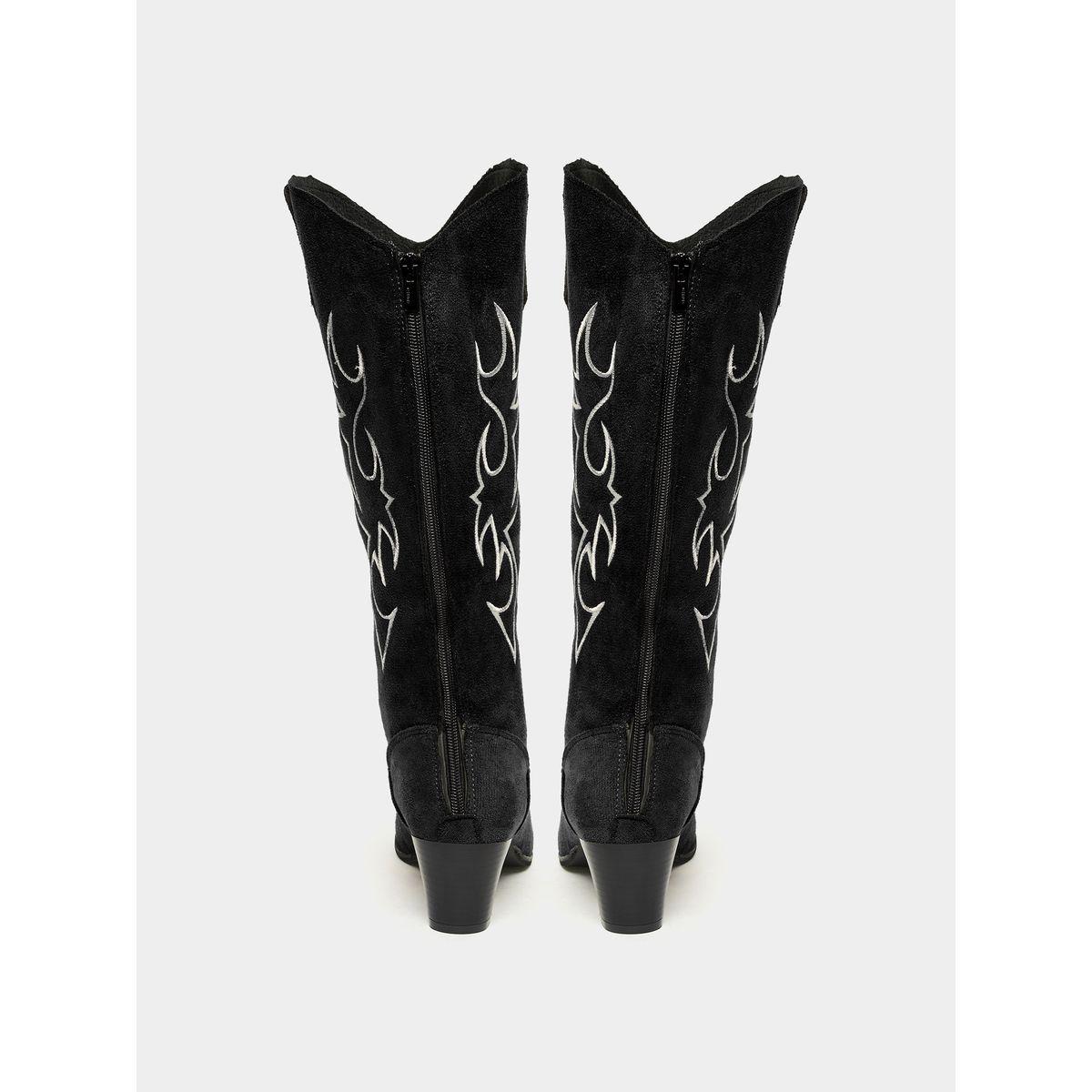 Styli Calf Suede-Look Embroidered Western Boots-women-shoes-boots-image-4