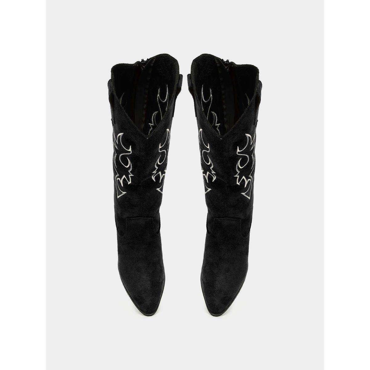 Styli Calf Suede-Look Embroidered Western Boots-women-shoes-boots-image-5