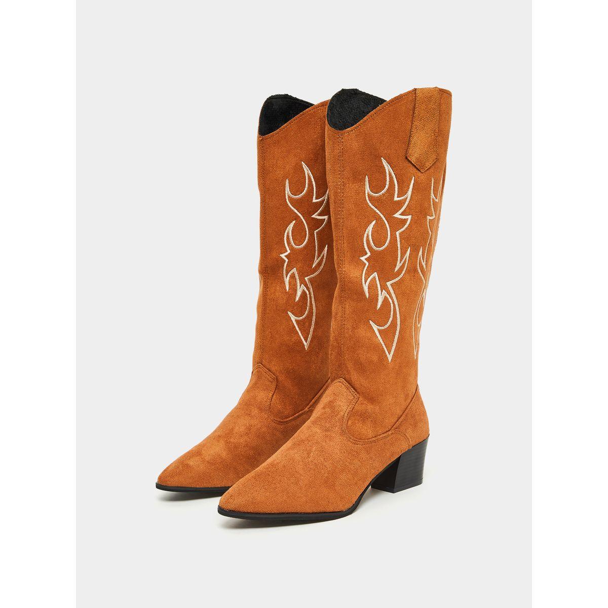 Styli Calf Suede-Look Embroidered Western Boots-women-shoes-boots-image-3