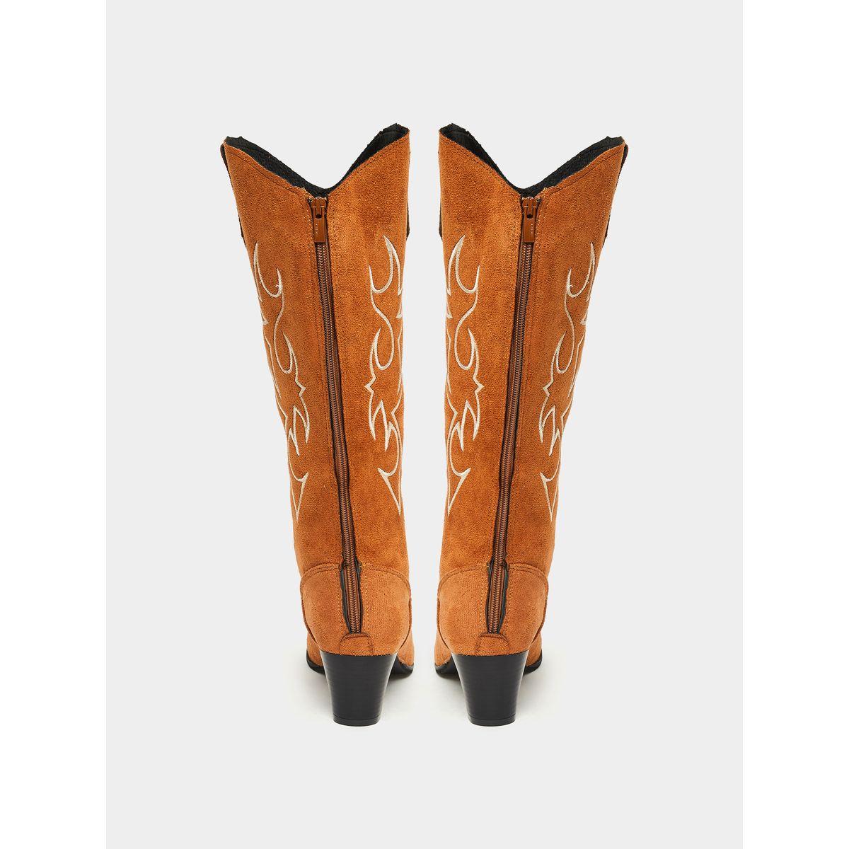 Styli Calf Suede-Look Embroidered Western Boots-women-shoes-boots-image-4