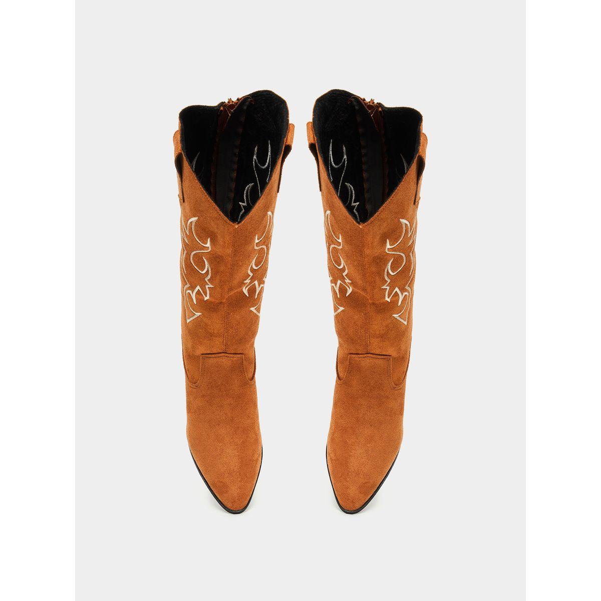 Styli Calf Suede-Look Embroidered Western Boots-women-shoes-boots-image-5