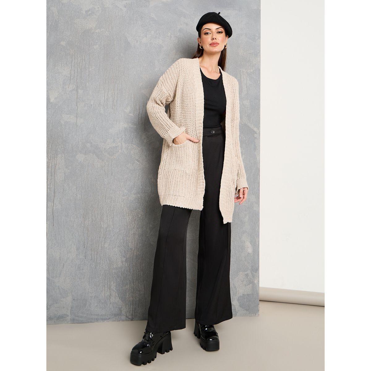كارديجان محبوك سادة مع جيوب-women-winterwear-cardigansandjumpers-cardigans-image-2