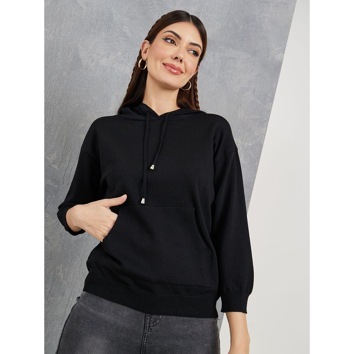 بلوزة محبوكة سادة بياقة هودي-women-clothing-shirtsandblouses-blouses-image-3