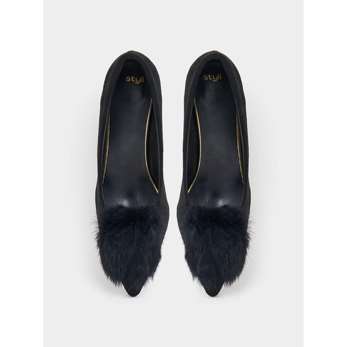Styli Faux Fur Detail Pointed Toe Pumps-women-shoes-heels-image-4