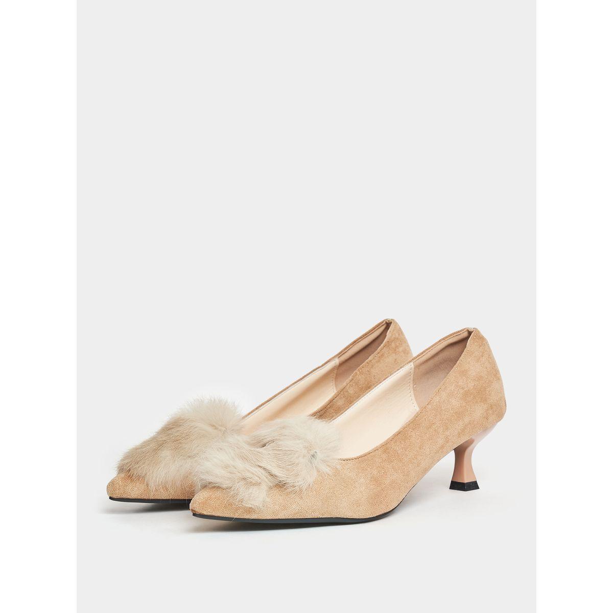 حذاء بكعب منخفض مع فرو صناعي-women-shoes-heels-image-2