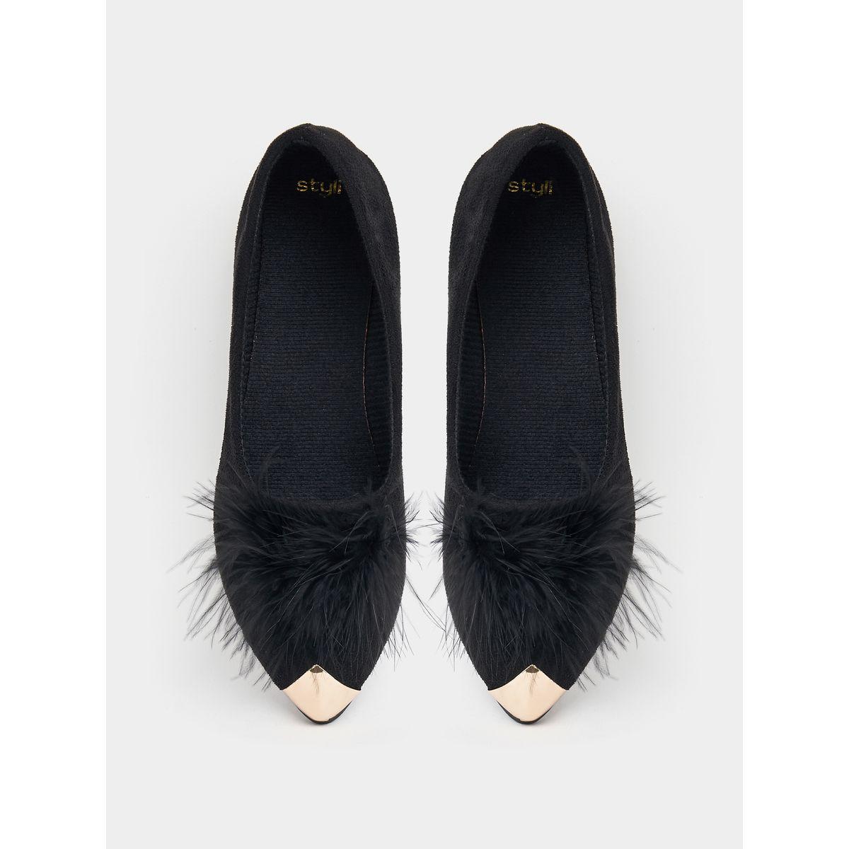 Styli Faux Feather Cap Pointed Toe Shoes-women-shoes-heels-image-4