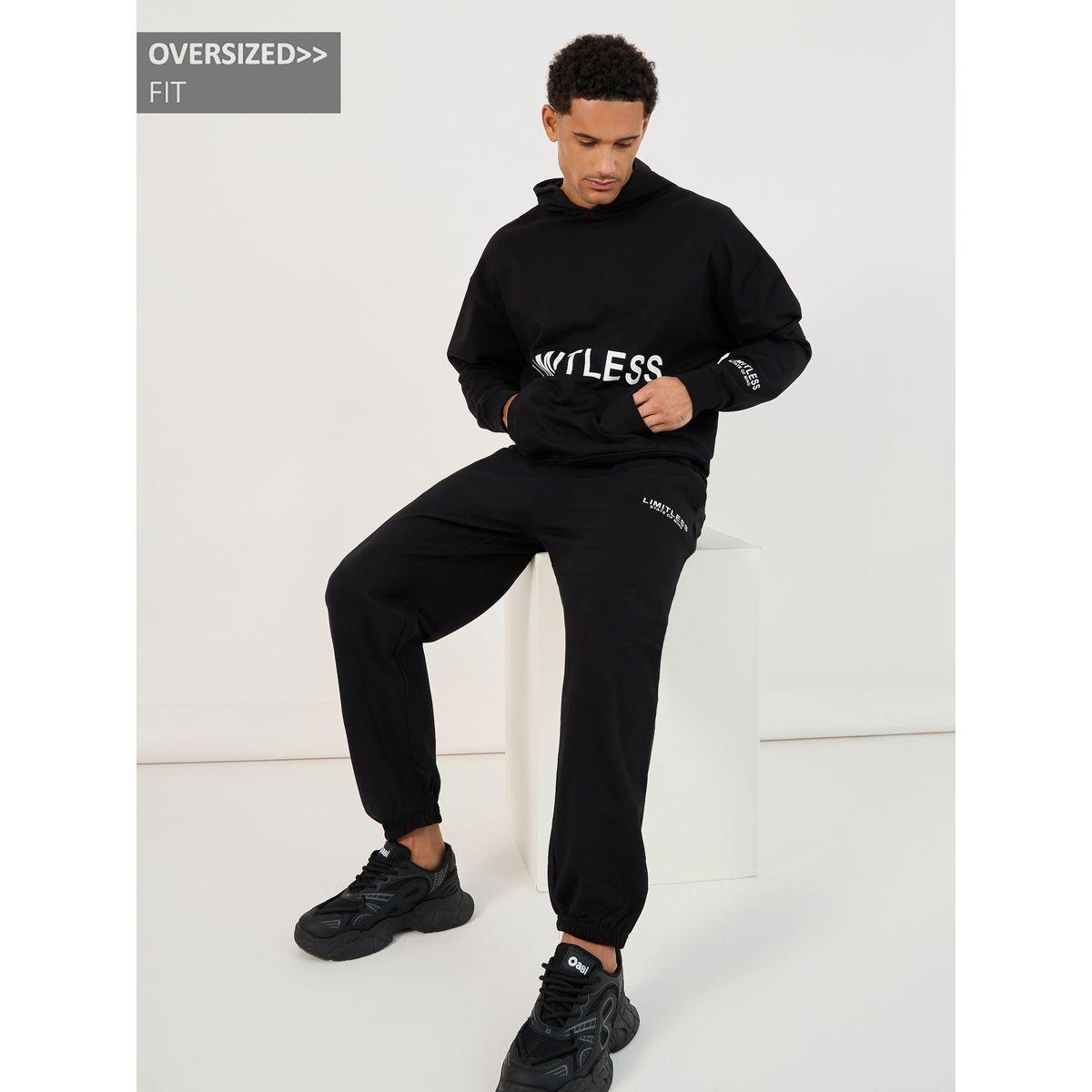 Styli Oversized Text Print Fleece Hoodie and Jogger Co-Ords-men-clothing-coordsets-image-1