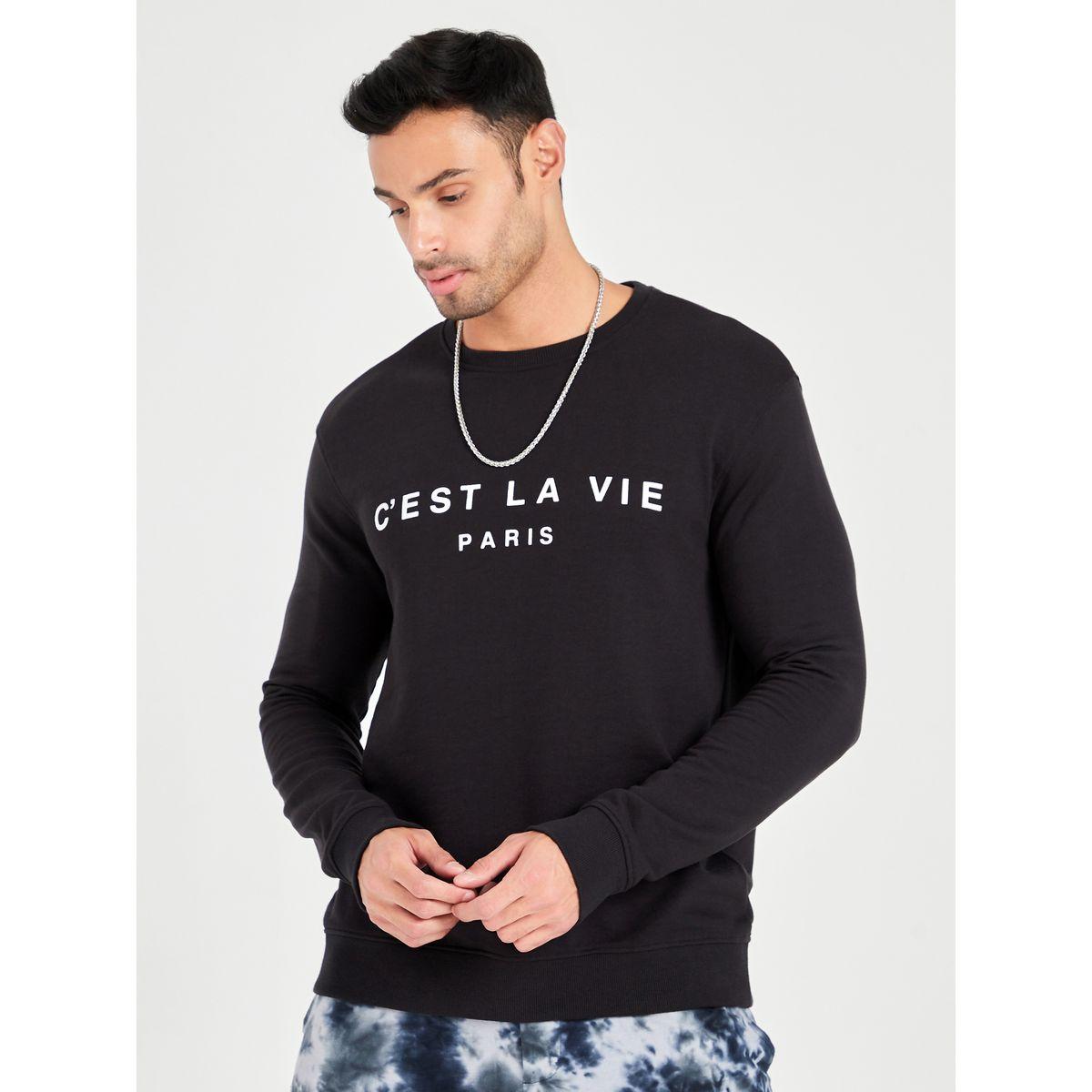 Styli Minimal Slogan Text Print Detail Knit Sweatshirt-men-winterwear-hoodiesandsweatshirts-image-1