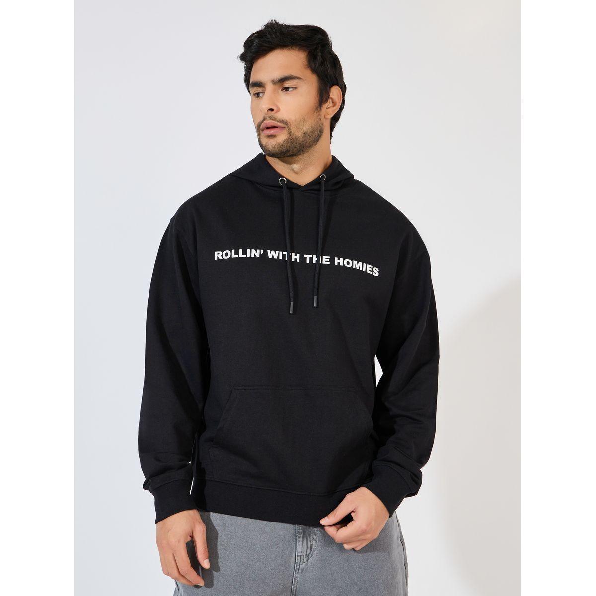 Styli Slogan Text Print Relaxed Fit Hoodie-men-winterwear-hoodiesandsweatshirts-image-1