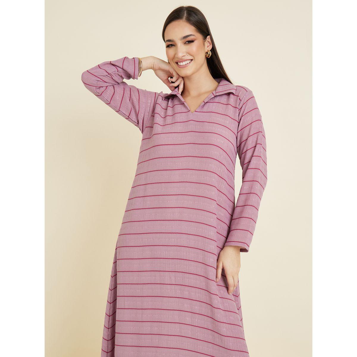 Styli Textured Jalabiya with Shirt Collar-women-arabicclothing-jalabiyas-image-2