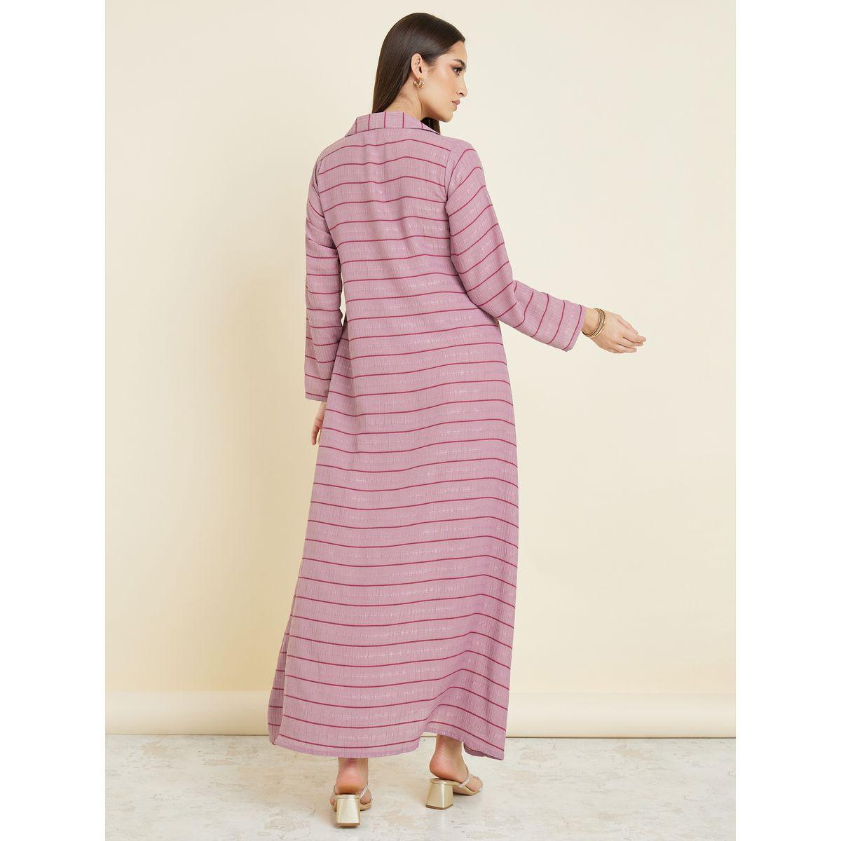 Styli Textured Jalabiya with Shirt Collar-women-arabicclothing-jalabiyas-image-4