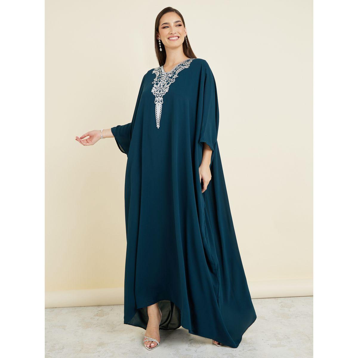 Styli Embroidered Detail V Neck Kaftan-women-arabicclothing-kaftan-image-1