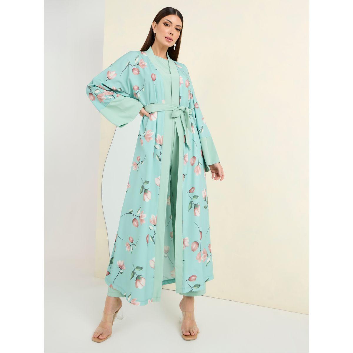 Styli Floral Print Tie Up Abaya & Jumpsuit Modest Set-women-clothing-dresses-image-1