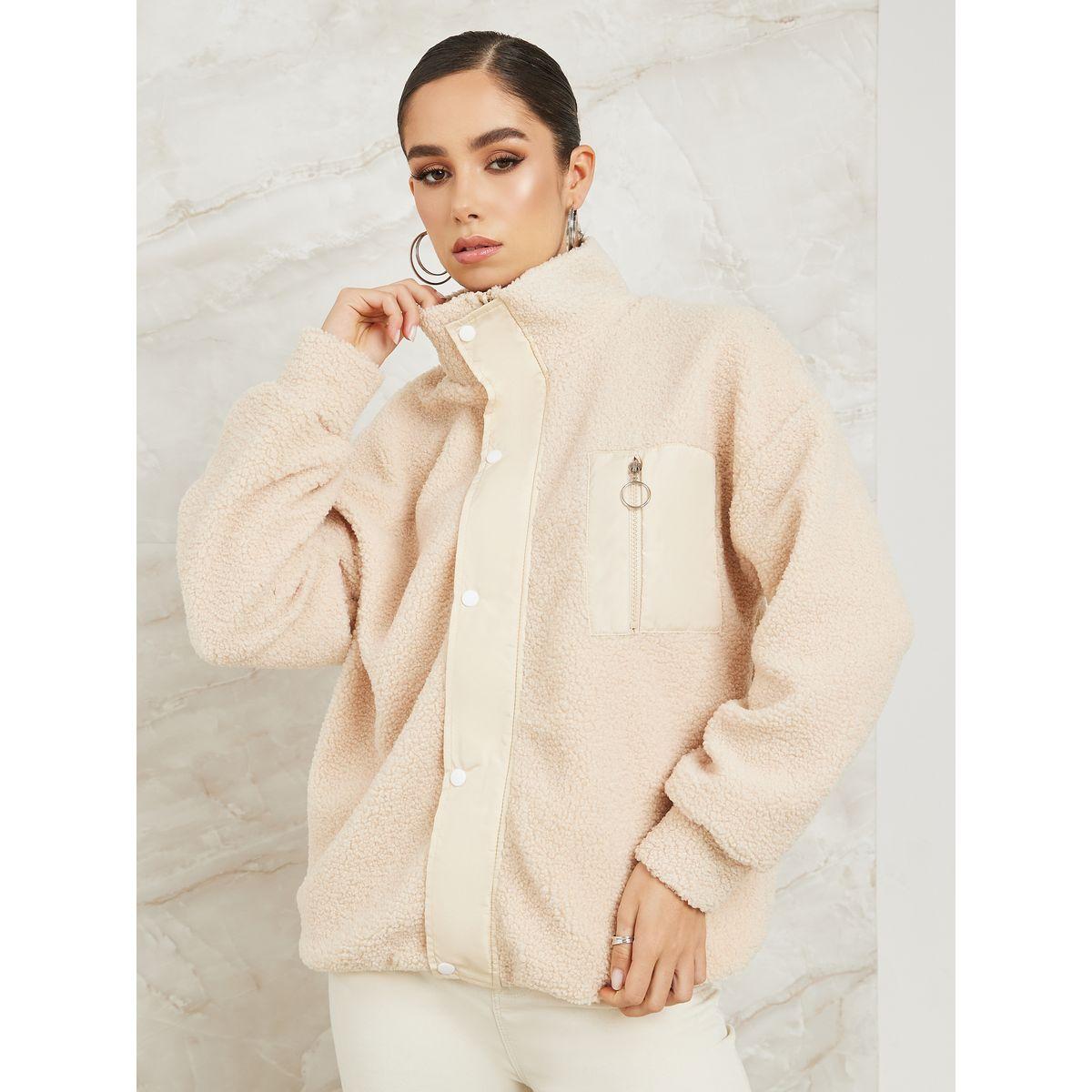Styli Elevate Regular Fit Fleece Jacket With Zip Pocket-women-winterwear-coatsandjackets-jackets-image-1