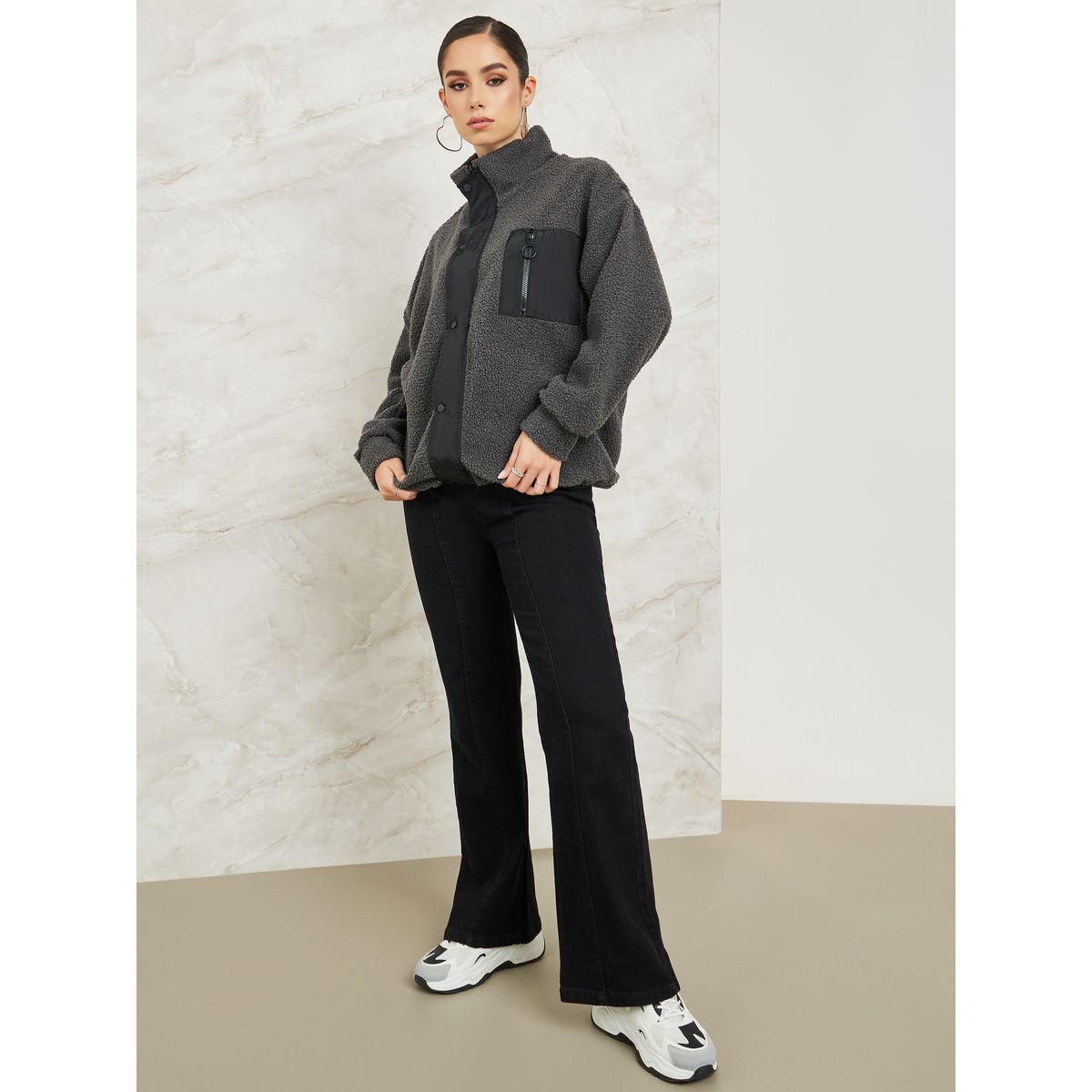 Styli Elevate Regular Fit Fleece Jacket With Zip Pocket-women-winterwear-coatsandjackets-jackets-image-2