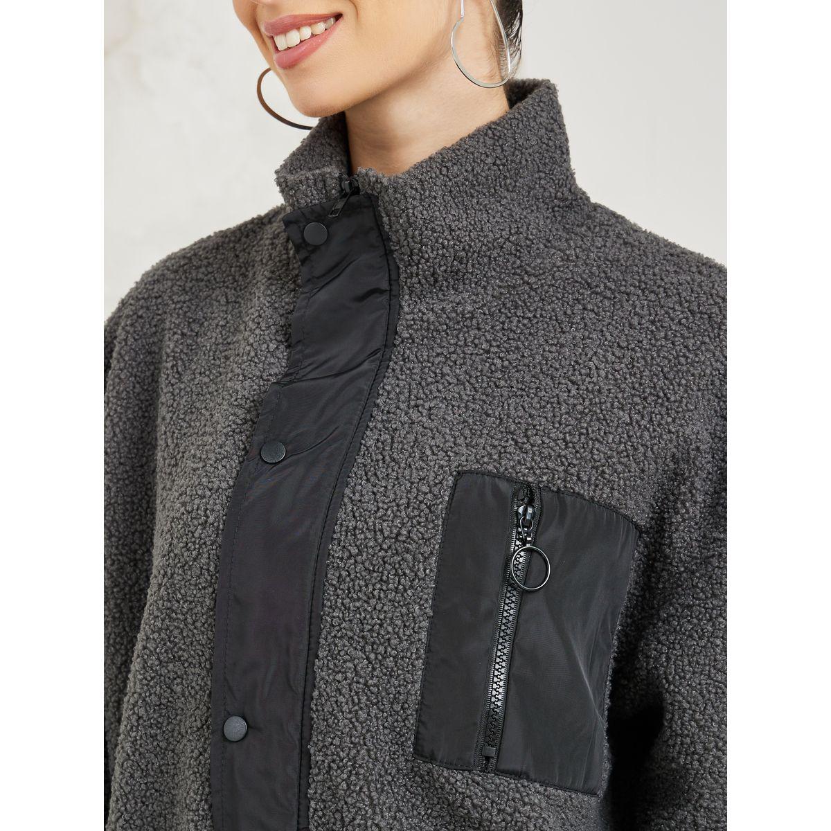 Styli Elevate Regular Fit Fleece Jacket With Zip Pocket-women-winterwear-coatsandjackets-jackets-image-4