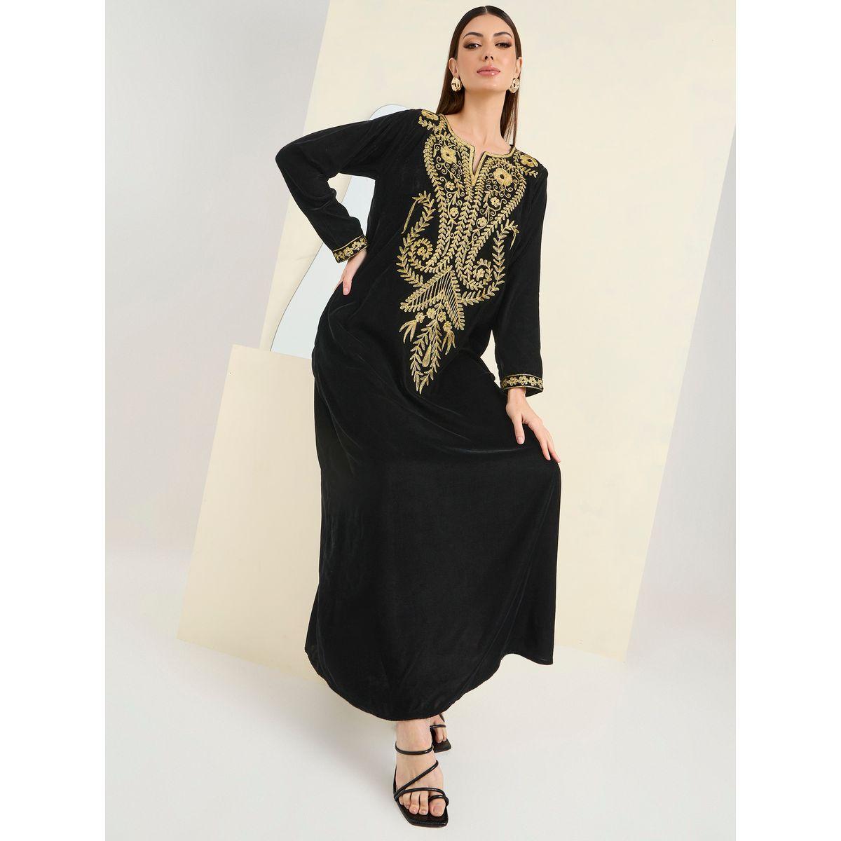 Maxim Creation X Styli Embroidered Panel Velvet Look Jalabiya-women-arabicclothing-jalabiyas-image-1