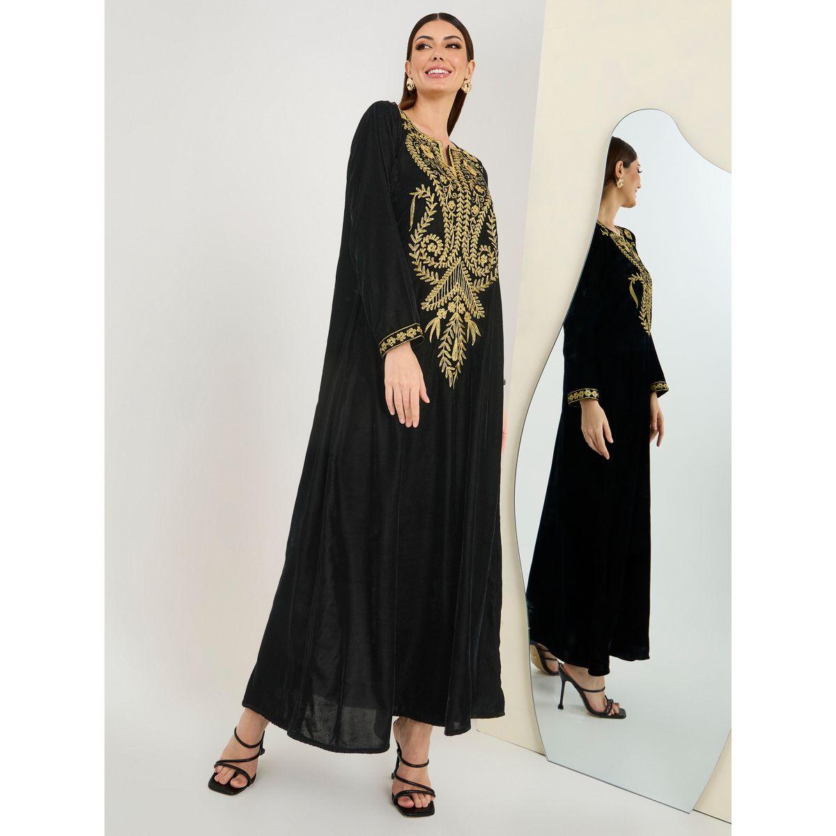 Maxim Creation X Styli Embroidered Panel Velvet Look Jalabiya-women-arabicclothing-jalabiyas-image-2