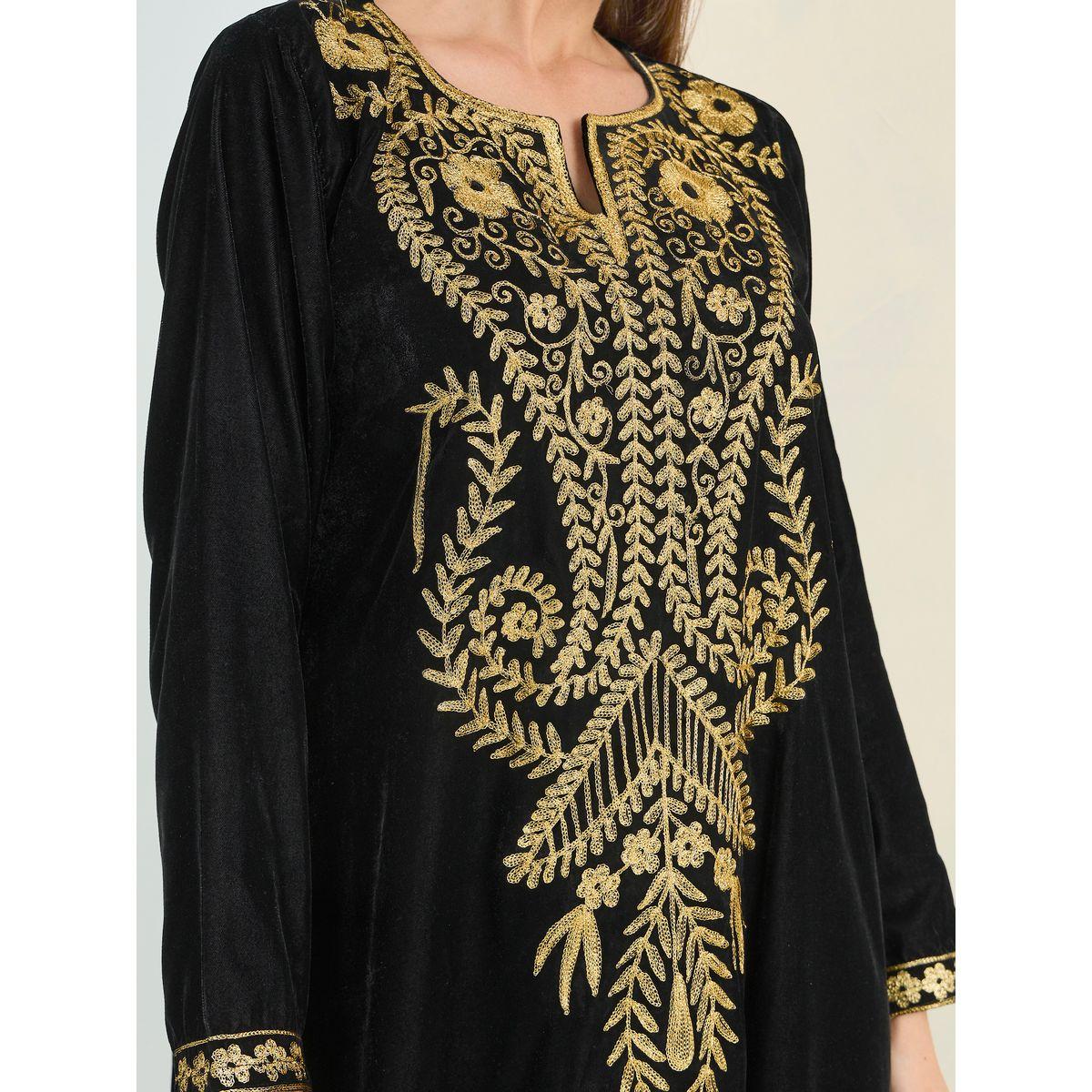 Maxim Creation X Styli Embroidered Panel Velvet Look Jalabiya-women-arabicclothing-jalabiyas-image-3