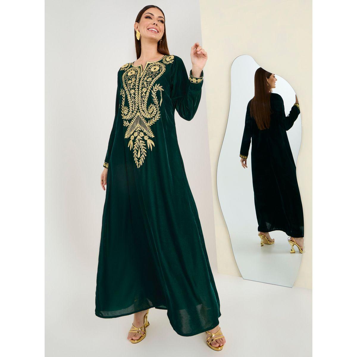 Maxim Creation X Styli Embroidered Panel Velvet Look Jalabiya-women-arabicclothing-jalabiyas-image-1