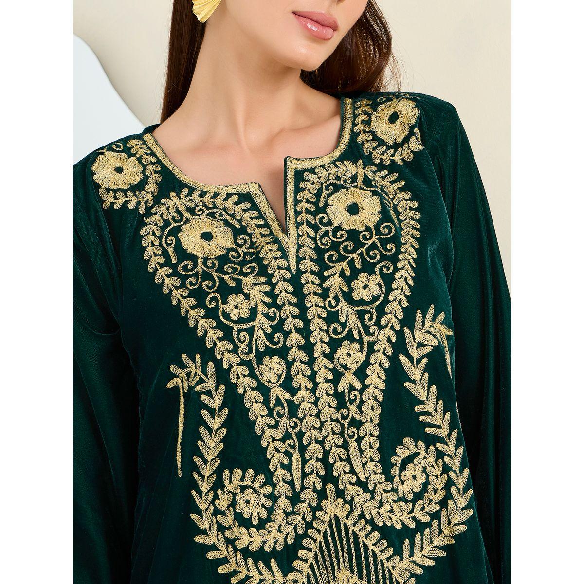 Maxim Creation X Styli Embroidered Panel Velvet Look Jalabiya-women-arabicclothing-jalabiyas-image-3