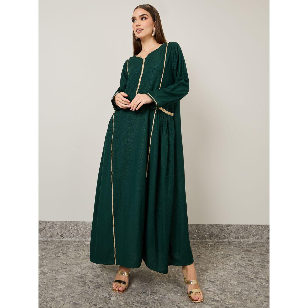 Maxim Creation X Styli Jacquard Jalabiya with Gold Trim Detail-women-arabicclothing-jalabiyas-image-1