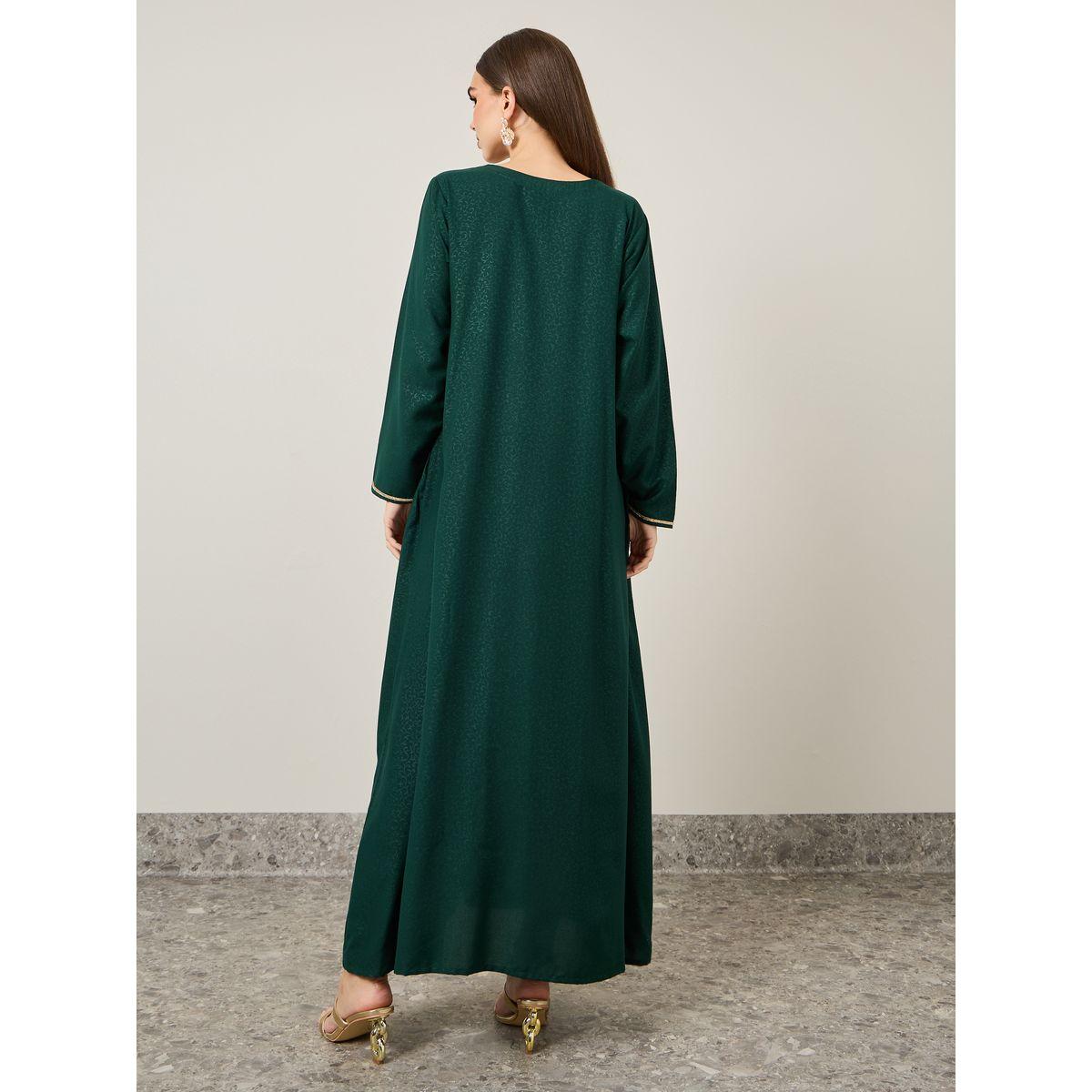 Maxim Creation X Styli Jacquard Jalabiya with Gold Trim Detail-women-arabicclothing-jalabiyas-image-5