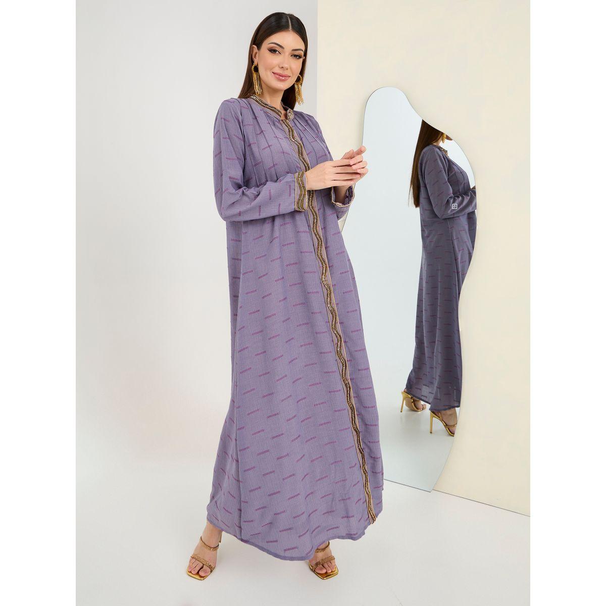Maxim Creation X Styli Embellished Trim Textured Jalabiya-women-arabicclothing-jalabiyas-image-1