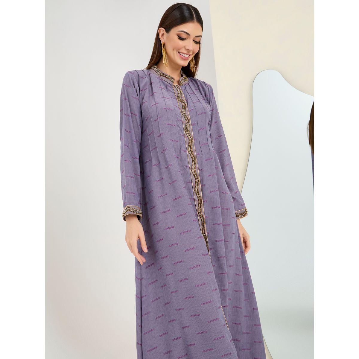Maxim Creation X Styli Embellished Trim Textured Jalabiya-women-arabicclothing-jalabiyas-image-2