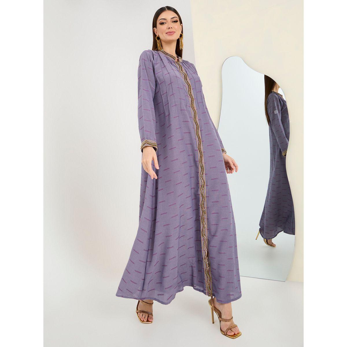 Maxim Creation X Styli Embellished Trim Textured Jalabiya-women-arabicclothing-jalabiyas-image-3