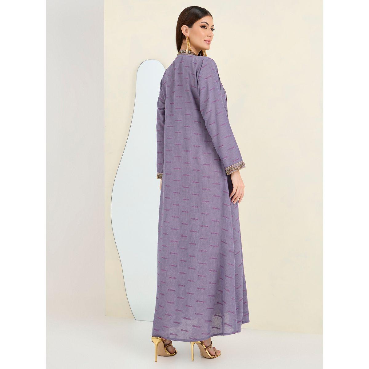 Maxim Creation X Styli Embellished Trim Textured Jalabiya-women-arabicclothing-jalabiyas-image-5