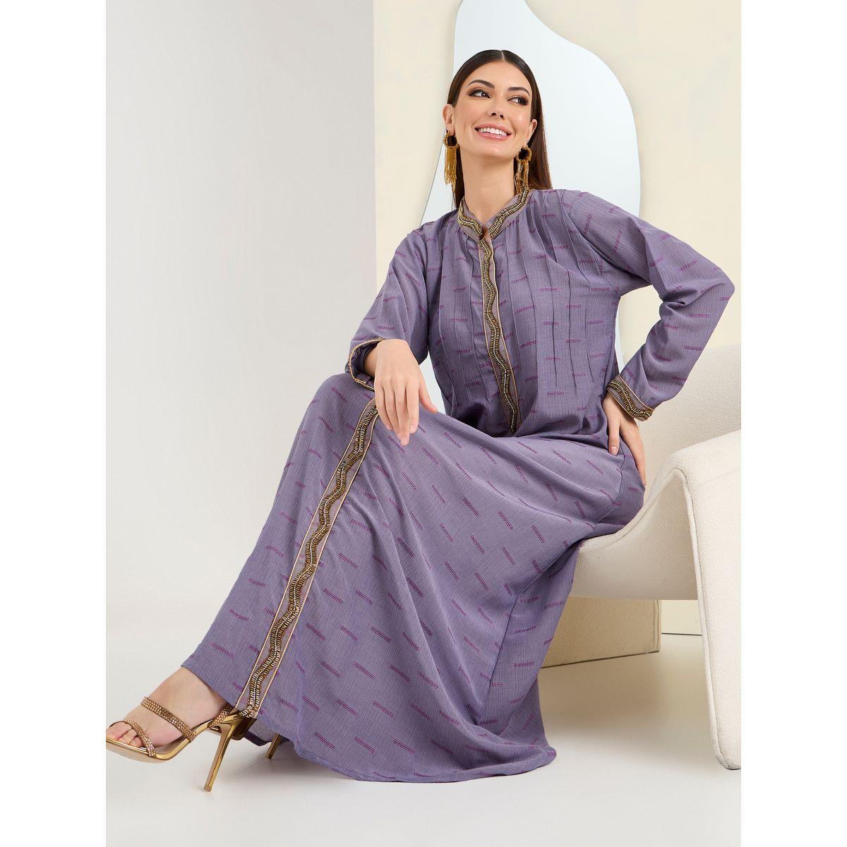 Maxim Creation X Styli Embellished Trim Textured Jalabiya-women-arabicclothing-jalabiyas-image-6