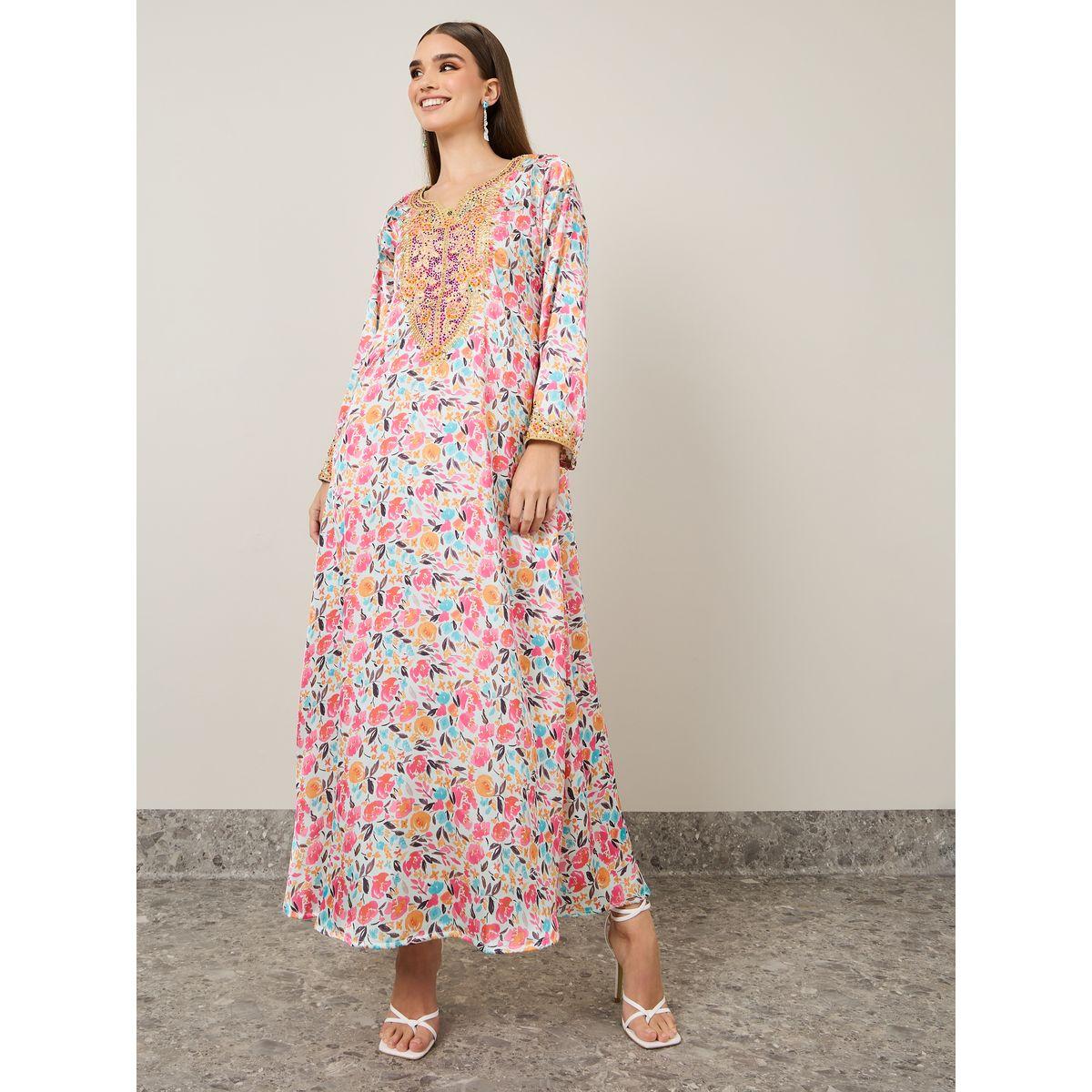 جلابية طويلة مطبعة بطبعة زهور-women-arabicclothing-jalabiyas-image-1