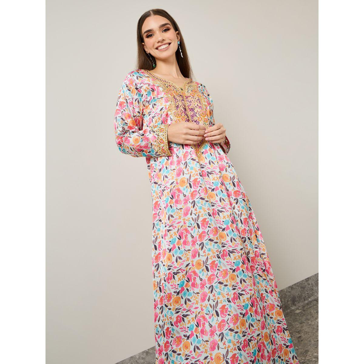 جلابية طويلة مطبعة بطبعة زهور-women-arabicclothing-jalabiyas-image-2